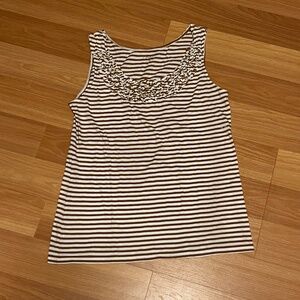 LOFT Women's Striped Embellished Cotton Tank Top, Size M